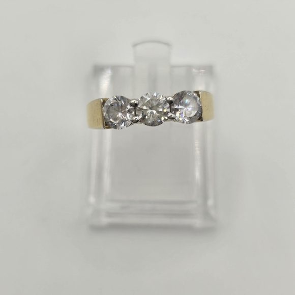 Vintage Size 7 SJD Shiny Round White Crystal CZ Gold Plated Stylish Ring - Picture 9 of 9